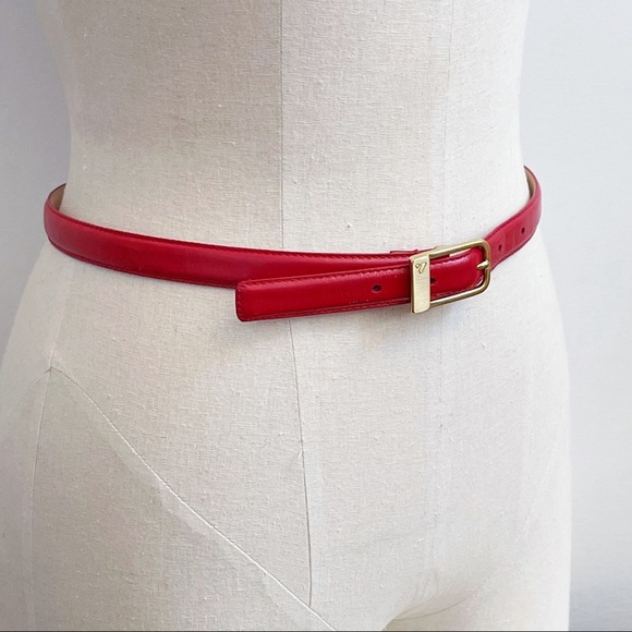 Liz Claiborne Red Leather Slim Brass Buckle Belt M main image 8